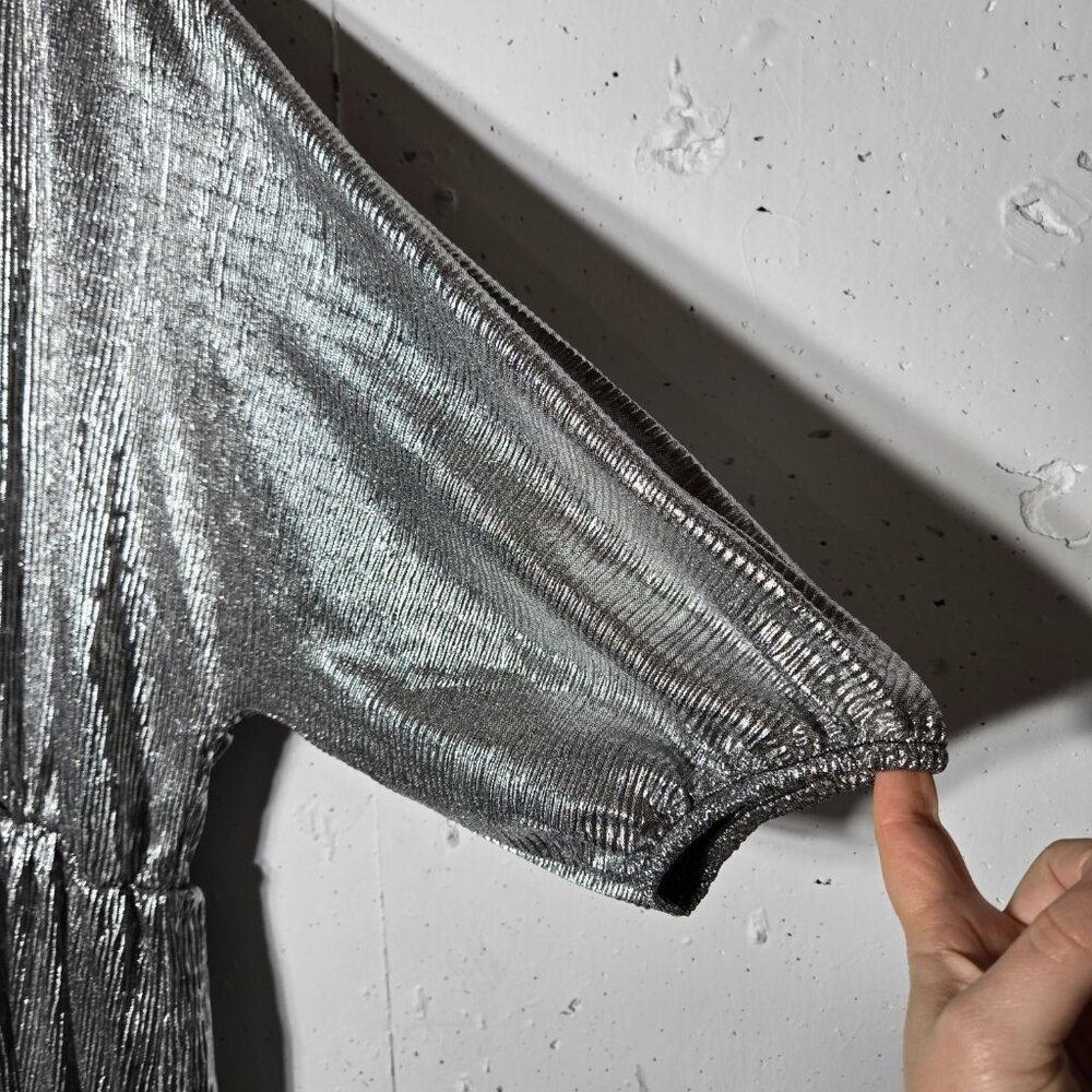 Absolutely Famous Silver Maxi Dress Plus Size 2X Holiday Metallic Faux Wrap Date - Picture 10 of 13